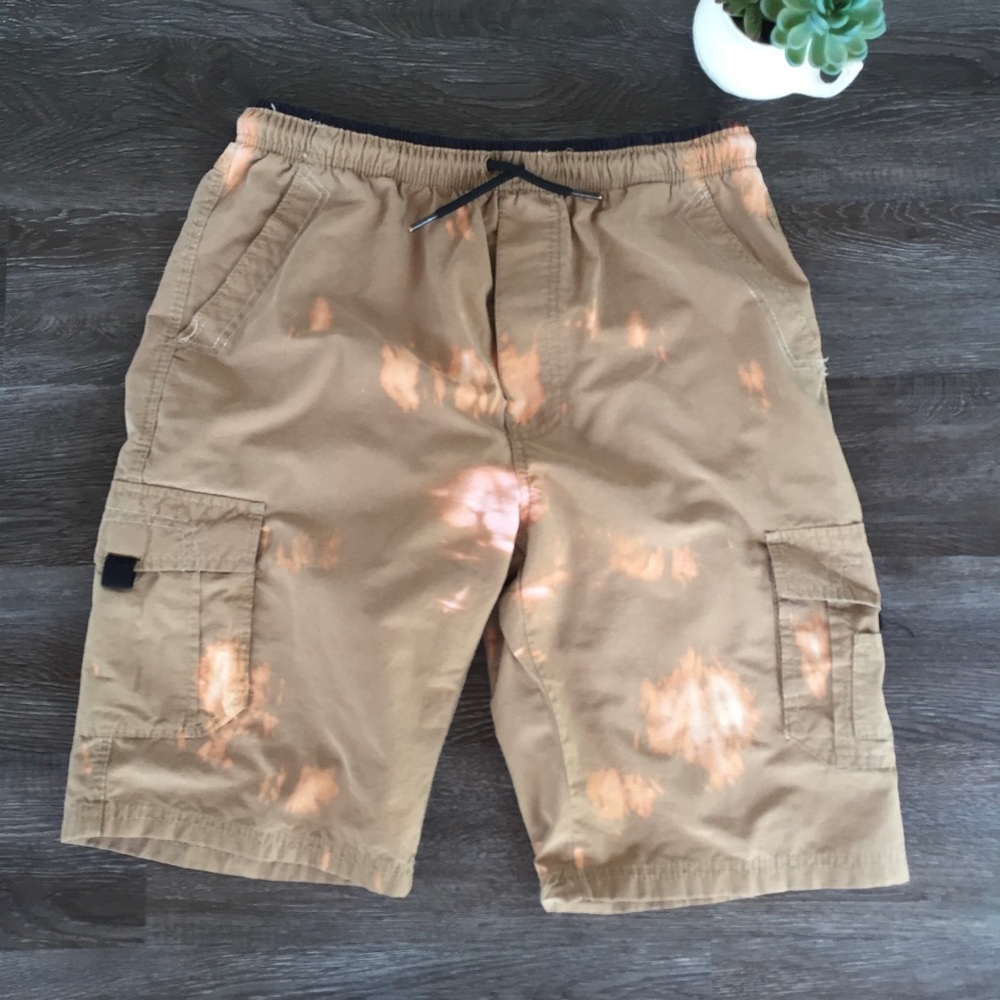 UNIViBE Cargo Shorts Khaki Bleached Youth XL Grunge Skater